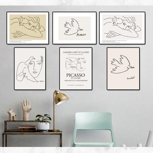 Picasso Matisse Girl Pigeon Line Drawing Wall Art Pictures Canvas Painting Posters And Prints Abstract Home Decoration