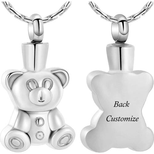Cremation Jewelry Ashes Necklace Stainless Steel Teddy Bear Hold Heart Pet Urn Memorial Pendant Funeral Keepsake