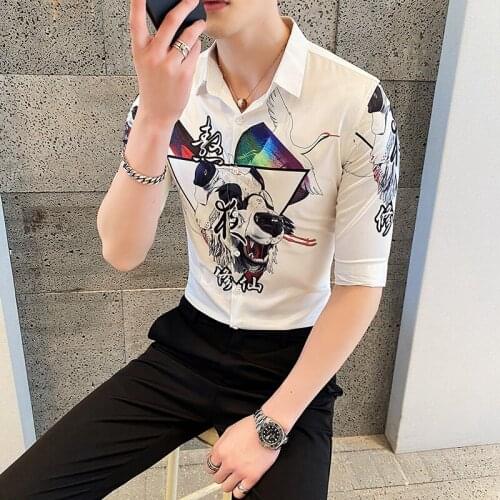 2021 summer new mens mid-sleeved shirt Korean hight quality cartoon shirt business casual flower mens shirt
