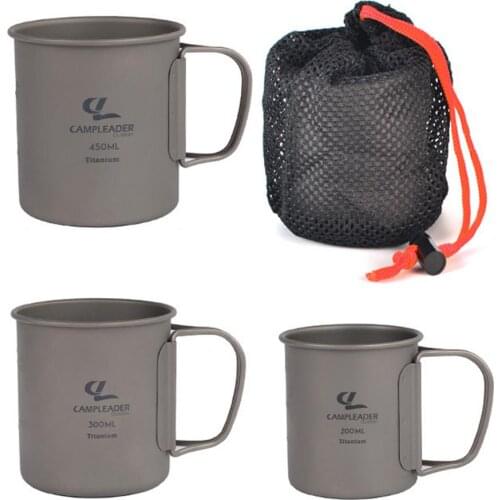 3PCS Camping Titanium Cookware Set Foldable Handles Water Cup Set Tea Coffee Water Mug Outdoor Cookware Dinner Travel Camping