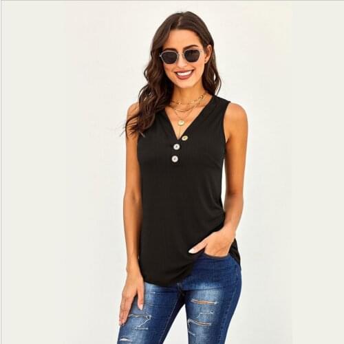 New Black/Blue/Green 3 Button Tank Top Lightweight Solid Color V Neck Fashion Sexy Womens Summer Tops Casual Daily Life Tank Top