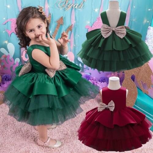 New babys birthday party sequined pompous dress girl babys communion dinner the first formal Princess Party bow dress012345