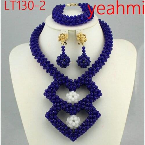 New Nigerian Crystal Beads Necklace Jewelry Set African Handmade Royal Blue Style Wedding Jewelry Set LT130-1