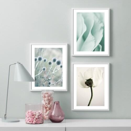 Poster Blue Plant White Flower Seed Canvas Painting Wall Art Home Decoration for Living Room and Bedroom Frameless Style