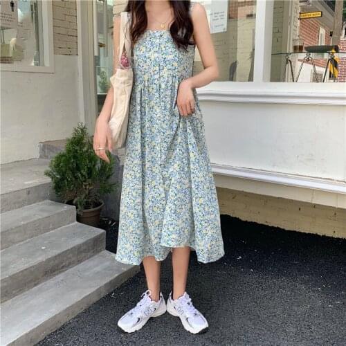 Womens Long Dresses Floral Cute Dress Sleeveless Sling Long Dress Summer Fashion Maxi Dresses for Women