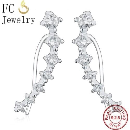 FC Jewelry 100% 925 Silver Zirconia Helix Climber Hoop Ear Cuffs Stud Earrings For Lady Brincos Simple Cartilage Pendientes 2020