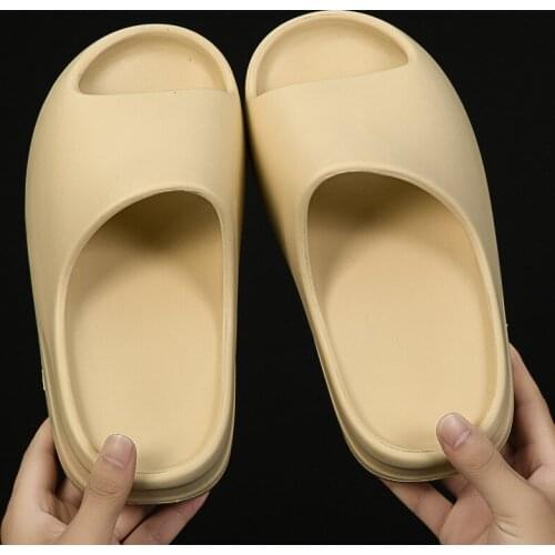 Mens Summer Slides Breathable Cool Beach Slippers Fish Mouth Flip Flops Men Sandals Lightweight Bone White Yzy Plus Size 36-46