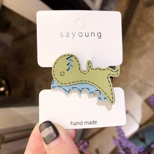 Blue Green Orange Yellow Pink Dinosaur Suede Cartoon Headwear Clip Barrettes Hairgrips for Women & Children