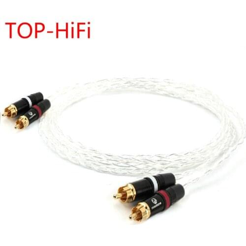 TOP-HiFi 7n Single Crystal Silver 2 RCA to 2 RCA Audio Cable RCA Interconnect Cable with Gold plated RCA plug for Amplifier