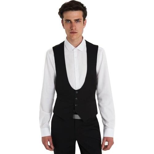 High Quality Mens Vests Black Groomsmens Vest Custom Made Size and Color Four Buttons Wedding/Prom/Dinner Waistcoat Formal Vest