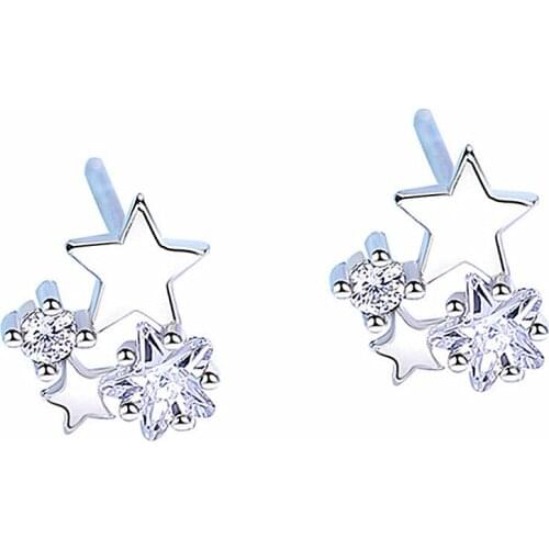 Bright Zircon Star Stud Earrings For Women Jewelry Charm Silver 925 Girl Earring Female Piercing Accessories Lady Silver Bijou