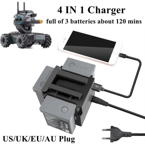 For DJI RoboMaster S1 Battery Charger Alloy Dustproof Wear Resistance Portable Smartphone Charger 3 Battery Plug Port 1 USB Port