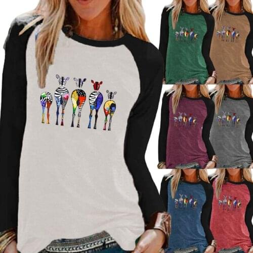 Autumn Womens New Fashion Casual Long-sleeved Round Neck Tops Loose Animals Printing Ladies T-shirt Sweatshirt Plus Size XS-5XL