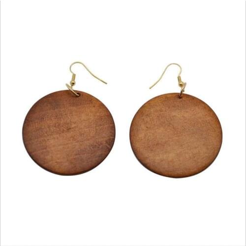 Blank Monogram Round Colorful Natural Wood Disc Earrings Fashion Women Teardrop Natural Wooden Jewelry Geometric Dangle Earrings
