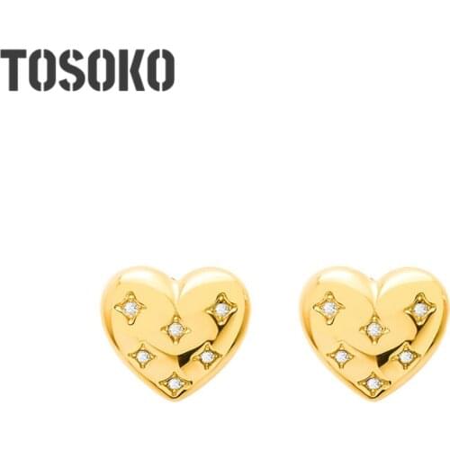 TOSOKO Stainless Steel Love Full Of Zircon Inlaid Earrings Women Fashion Exaggeration Heart Earrings BSF275