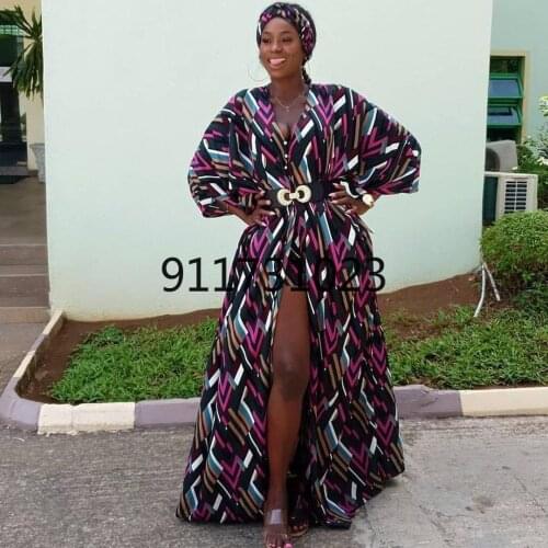 2021 New African Design Bazin Chiffon Long Sleeve Dashiki Dress For Lady