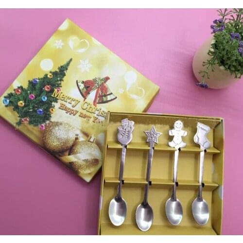 1set/4pcs Christmas gifts,Stainless steel dessert spoon 4 pieces of coffee spoon