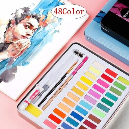 2021 Professional 48 Color Solid Watercolor Set Basic Neon Glitter Watercolor Paint for Drawing Art Paint Supplies Art Supplies