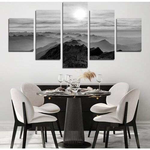 5 Pieces Decorative Painting Black & White Minimalist Landscape Canvasposter Decor for Living Room Home Hotel Background Wall Ar
