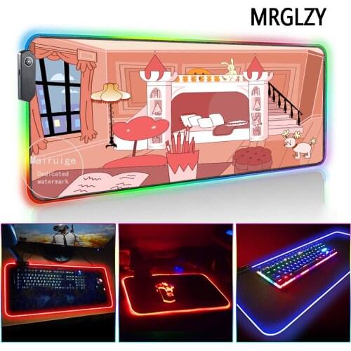 MRGLZY LED Light RGB Large Cute Pink Girls Bedroom LongMouse Pad XXL DeskMat Gaming Accessories for PC Laptop Keyboard MiceMat