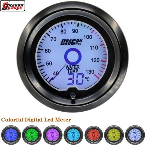 Dragon 52mm 7 Colors Backlight LCD Pointer Digital Water Temp Gauge 40-130 Celsius Temperature Equipped For Sensor Free Shipping