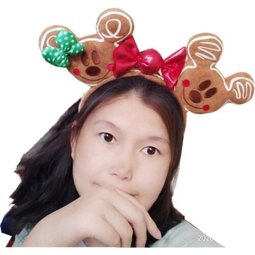 Disney Cartoon Mickey Minnie Gingerbread Man Candy Plush Hair Band Stereoscopic Cute Doll Hair Ornament Gift