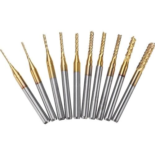 Drillpro DB-M1 10Pcs 0.8-3mm Titanium Coated Engraving Milling Cutter Carbide Bits