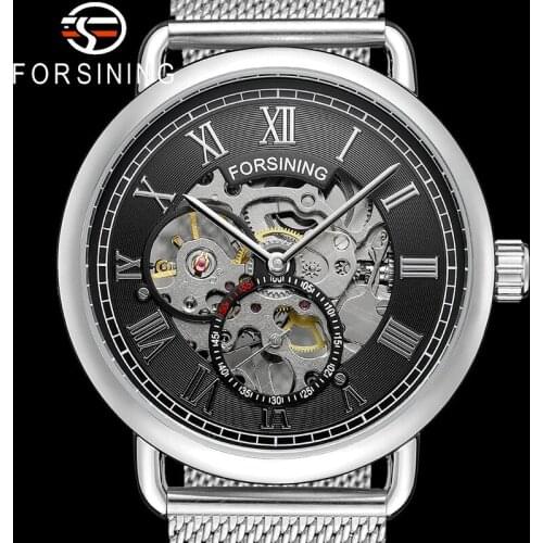 FORSINING Men Wristwatch Military Sport Male Clock Top Brand Luxury Stainless Steel Skeleton Man Hand Wind Mechanical Watch 8168