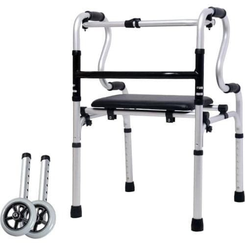 Walkers for the Elderly 2 Wheels Old Walker Aluminum Alloy Walking Aid Leather Base Plate Rehabilitation Walking Training