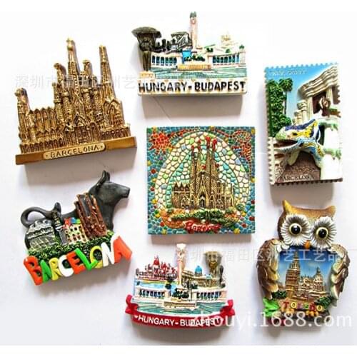 Spanish Bullfighting Barcelona Church Panoramic Style Masek World Tourist Souvenirs Resin Refrigerator Magnet Magnetic Stickers