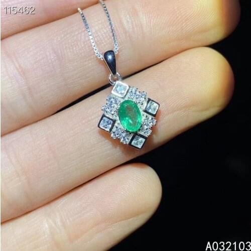KJJEAXCMY fine jewelry 925 Sterling Silver inlaid natural emerald Girl fresh simple GEM PENDANT NECKLACE support check