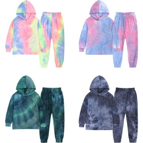 Toddler Clothing Print Casual Tie Dye For Babies Girls Boys Clothes Hoodie+Pants Outfits Children Outwear Suit For Kids Overalls