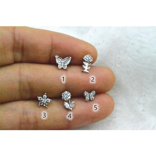 Lot50pcs Body Jewelry- Rose Flower Butterfly CZ Ear Studs/Earring Helix Bar Upper Earring Body Piercing Tragus Diath Earring 16g