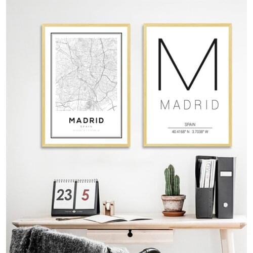 Madrid Spain Map Posters and Prints Wall Art Modern Minimalism Canvas Painting Madrid Typography Picture for Living Room Decor