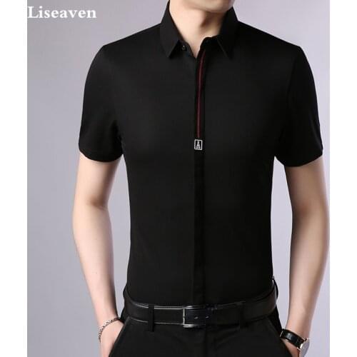 Liseaven Men Short Shirt Male Casual Shirts camisa masculina Brand Men Dress Shirt Turn-down Collar Clothing Men