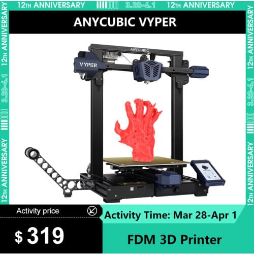 ANYCUBIC Vyper 3D Printer Kit FDM 245x245x260mm Print Size Touchscreen Spring Magnetic Platform Auto Leveling Resume Printing
