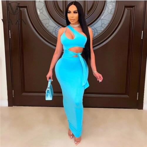 VAZN New 2021 Sexy Sleeveless Slash Neck Women Elegant Fashion Maxi Dress Slim Dress Club Birthday Dress