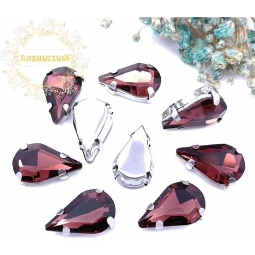 New ! Wine red fine Water drop Crystal Glass Sew-on Rhinestones with Claw DIY wedding Dresses and Clothes 5*8 6*10 8*13