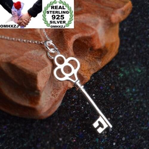 OMHXZJ Wholesale Personality Fashion OL Woman Girl Party Wedding Gift Silver Hollow Key 925 Sterling Silver Necklace NC35