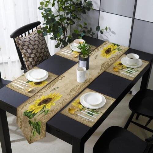 Farm Retro Sunflower Flower Butterfly Table Runner Placemats Set Country Wedding Table Decoration for Kitchen Home Dining