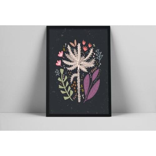 Modern Botanical Print with Scandinavian Style, Floral Nature Print, Folk Art