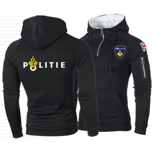 Netherlands Politie Half Zipper Hoodies Police Special Swat Unit Force Men Sweatshirt Police UK Flag Men Patchwork Hooded Jacket