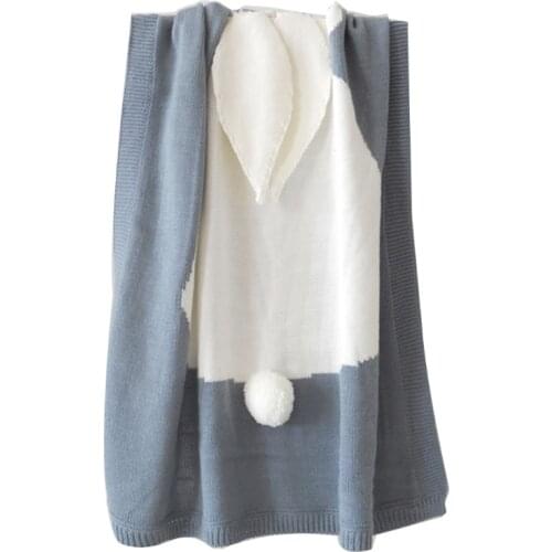 T5EC Cartoon Rabbit Ear Knitted Blanket Children Newborn Infant Sleeping Swaddle Wrap Sleepsack Bedding Sofa Beach Mat Props