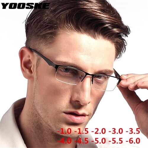 YOOSKE Half Frame Finished Myopia Glasses Men Business Prescription Eyewear Women Shortsighted Diopter -0.5 -1 1.5 -2 2.5 To-6