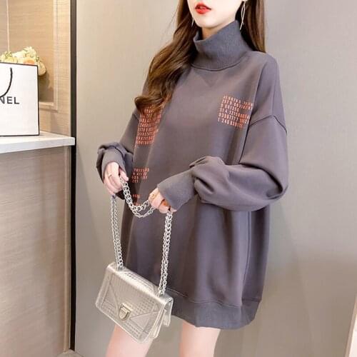 Oversized Turtleneck Pullovers Women 2021 New Fashion Letter Print Korean Long Sleeve Female Sweatershirt Casual Spring Hoodies