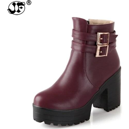 Large Size 34-43 Buckle Square High Heels Women Shoes Woman Fashion Thick Platform Black Winter Ankle Boots 856yu