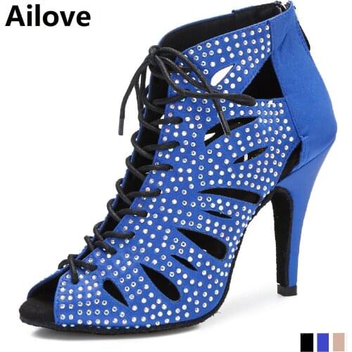 Women Social Ballroom Dance Ankle-High Boots Crystals Latin Salsa Tango Professional Indoor Sport Dancing Shoes S071