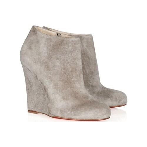 High Quality Autumn Winter Warm Short Ankle Boots Womens Shoes Fashion Wedge Suede Leather Bottine Femme Large Size 15