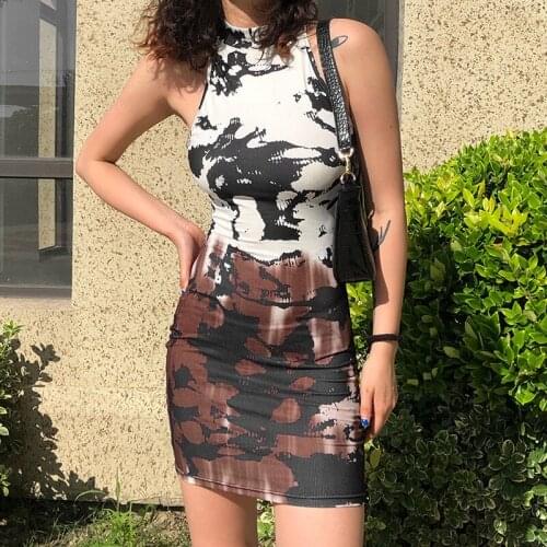 Print Sexy Bodycon Tank Mini Dresses for Women Elegant Off Shoulder Tight Club Party Dress 2021 Summer Ladies Skinny Streetwear