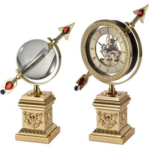 Golden Brass Clock Home Docor Arrow Retro Luxury Bedroom Decoration Decorative Table Clock Eurpoean Vintage Desktop Clock